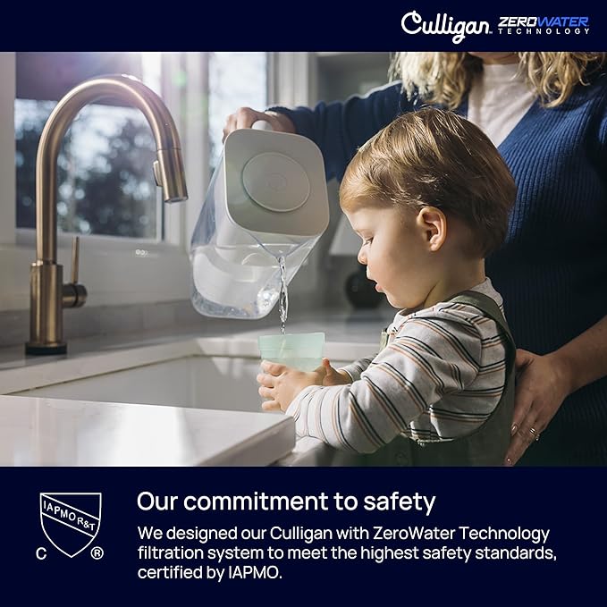 Culligan with ZeroWater Technology 33-Cup Water Filter Dispenser – Includes 5-Stage Advanced Water Filter, Certified to Reduce Lead, Total PFAS (Forever Chemicals), Mercury, Fluoride, and Chlorine