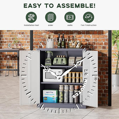 Greenvelly Metal Cabinet, 36" Locking Storage File Cabinet with Doors and Shelves for Office,Home,Gym,School,Kitchen(Grey White)
