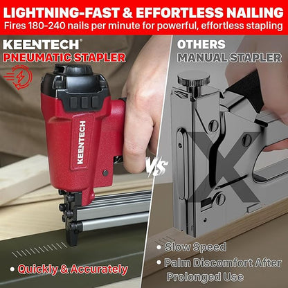 KEENTECH Pneumatic Staple Gun 22 Gauge, Air Upholstery Stapler with 3765pcs 3/8" Crown Staples 1/4"-5/8", Ready-to-Use Air Staple Gun with Staples, Safety Trigger, for Wood Furniture Fabric Leather
