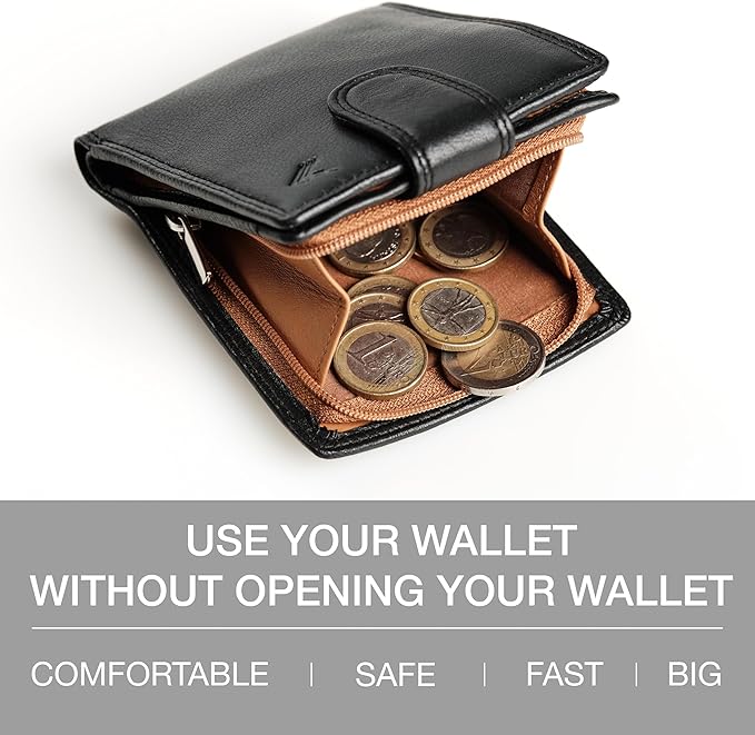 Soft Leather Wallet for Men – Genuine Bifold with Zipper Coin Pocket – Holds Bills, Credit Cards, Coins – RFID Blocking Protection – Stylish, Durable & Practical Leather Wallet for Men