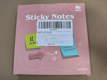 2400 pcs Small Sticky Notes,2 x 1.5 Colored Notes Pads,24 Pack Bright Colors Self-Stick Notes,Super Adhesive Sticky Notes,Mini Post Stickies for Office Home School (12 Colours)
