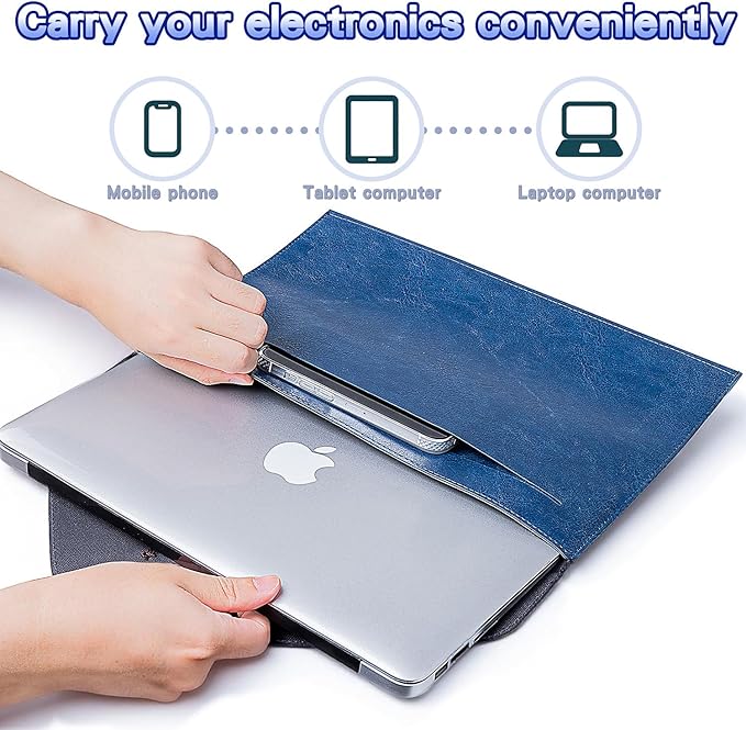 Men PU Leather File Folder for Documents, Organizer File Document Folder with String Tie, Laptop Sleeve Notebook Case, A4 Envelopes Leather Filing Folder Organizer for Men Women - Blue