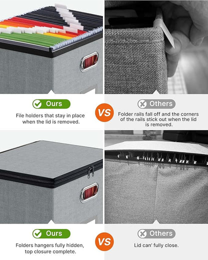 Oterri 2 Pack Large File Organizer Boxes with Lids, File Box with Mesh Pockets, Document Organizer Box for Letter/Legal Size Folders, Zippers Important Document Organizer (Grey, Without Folders)