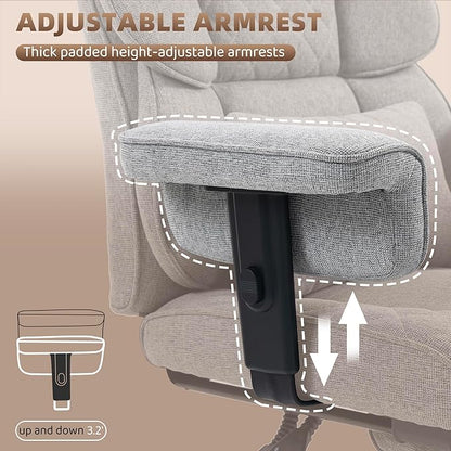 Vonesse Big and Tall Office Chair, Computer Chair with Soft Adjustable Armrests, Ergonomic Gaming Chair with Breathable Linen Design, Executive Chairs with Footrest (Linen Fabric,Light Gray)