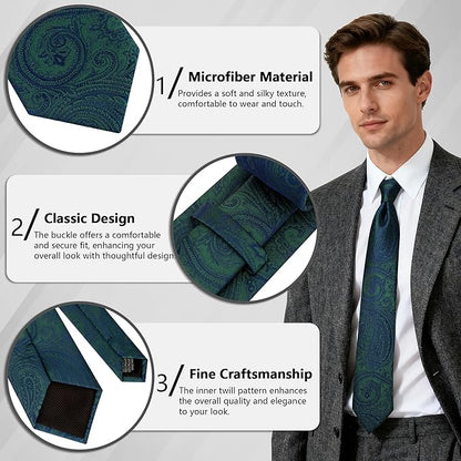 Fineknot Ties for Men, Jacquard Neck Ties, Mens Plaid Paisley Striped Tie, Classic Floral Mens Ties for Wedding Business