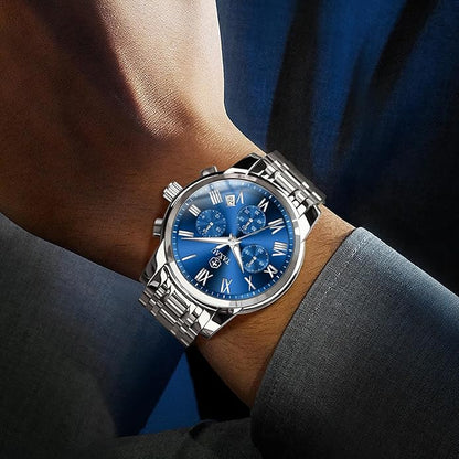 Watch Men Stainless Steel Luxury Diamond Chronograph with Date Business reloj de Hombre