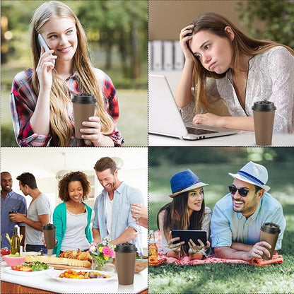 LITOPAK 100 Pack 16 oz Disposable Paper Coffee Cups with Lids for Coffee, Water, Juice, or Tea, Brown Hot Paper Cups for Home, Restaurant, Store, and Cafe