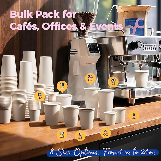 Fit Meal Prep 500 Pack 20 oz Disposable Paper Coffee Cups, Premium White Hot Cups for Hot/Cold Beverage, Durable Thickened Paper Cup Bulk for Party, Office, Bussines, Home, Bistros, Events
