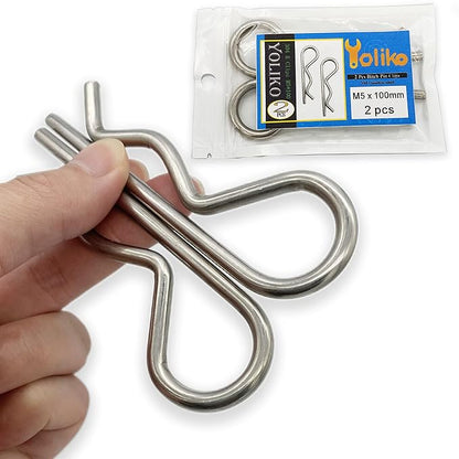 2 Pcs Heavy Duty Stainless Steel Cotter Pin R Clip Large Spring Retaining Wire Hair Pins Hitch Pin Clips Large Carter Pins for Trailer Pin Clips Lock System M5x100 keeper 4 inch Pin Keeper Pins