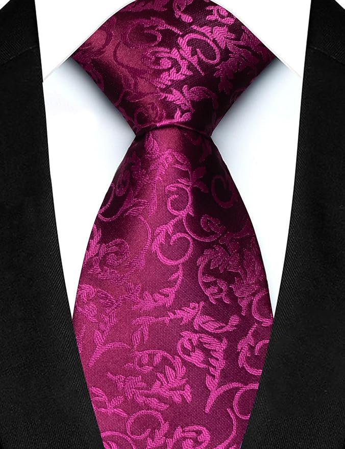 JEMYGINS Mens Floral Tie and Lapel Pin Necktie Pocket Square and Tie Clip with Sets for Business Casual 4PCS