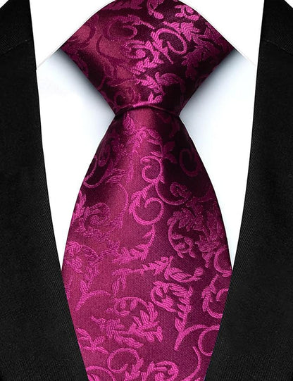 JEMYGINS Mens Floral Tie and Lapel Pin Necktie Pocket Square and Tie Clip with Sets for Business Casual 4PCS