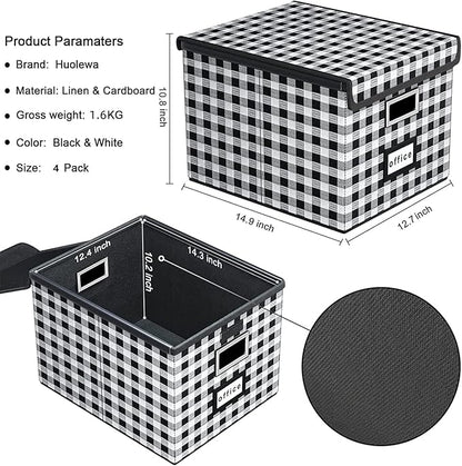 Huolewa Decorative File Organizer Boxes Office Document Storage with Lids, Linen File Storage Organizer Boxes, Universal Hanging Filing Organization Box for Letter/Legal Folder,Home File Storage Bins