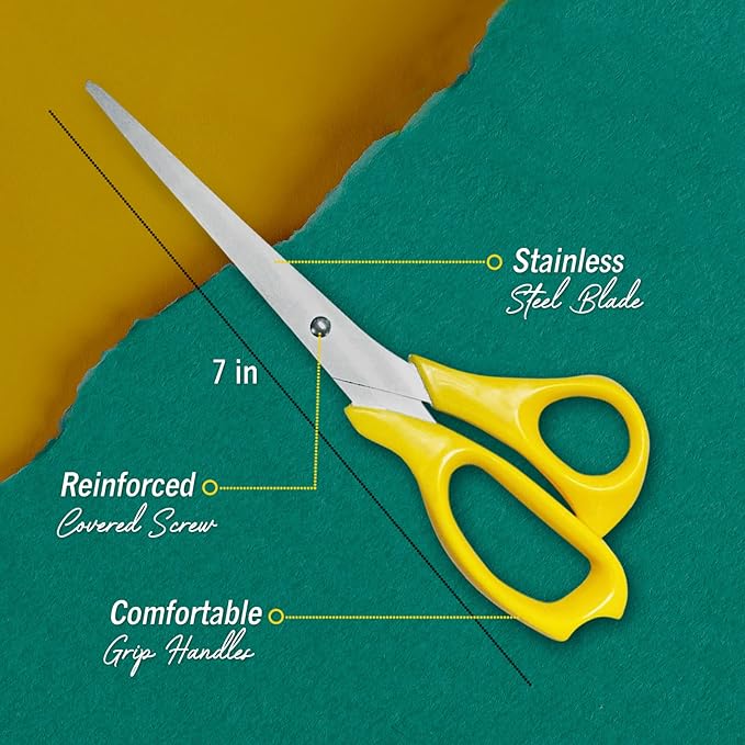 EXTRIC Heavy Duty Stainless Steel Scissors, 7" All Purpose, 6 Pack, Yellow Color