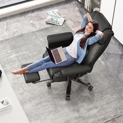 GYI Criss Cross Chair with Wheels, 160° Big and Tall Reclining Office Desk Chair with High Back, Wide Seat, Arms, Footrest, Black
