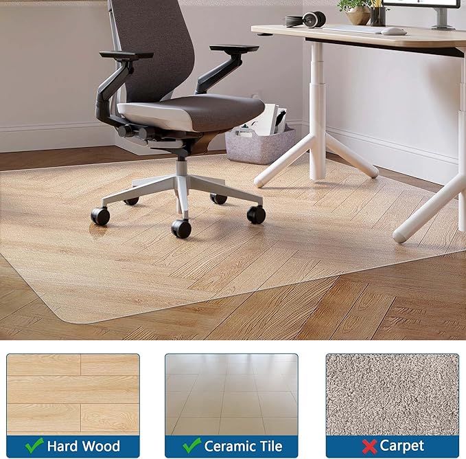 Office Chair Mat for Hardwood Floor, 45” x 53” Large Chair Mats, Under Desk Chair Mat for Rolling Chairs, Easy Glide Desk Floor Mat for Home Office (Rectangle)