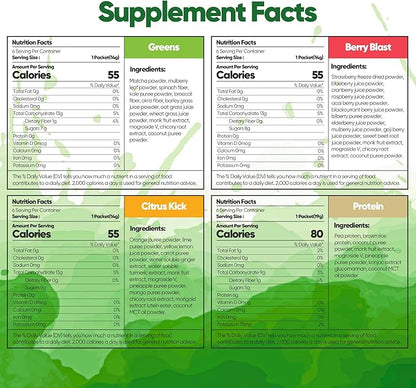 Raw Fountain 3 Day Juice Cleanse Detox, 24 Powder Packets, Travel and Vegan Friendly, 4 All Natural Flavors, Includes Protein (3 Day)