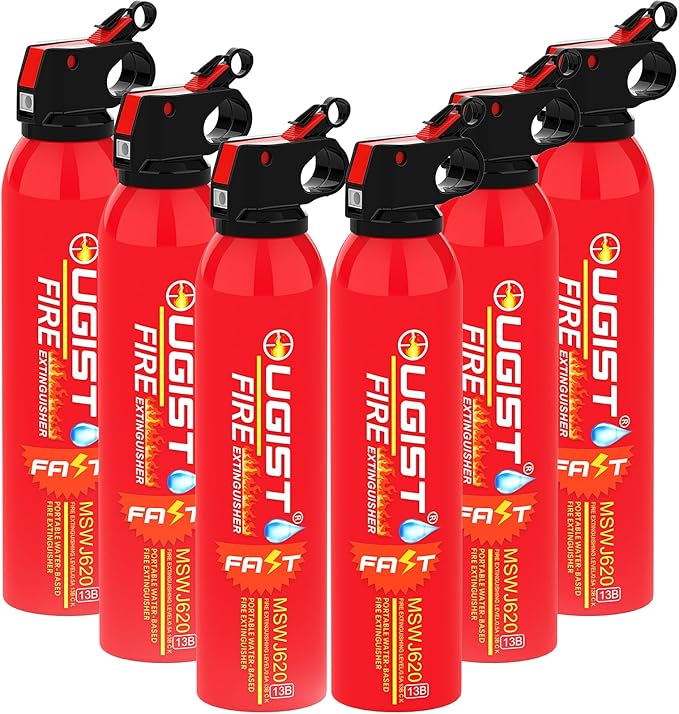 Ougist Small Portable Fire Extinguisher for Home and Kitchen, 21oz Each, 6-Pack, Water-Based Fire Extinguishers for Quick Emergency Response, Prevent Re-Ignition, Ideal for Vehicle and Camping, MSJ620