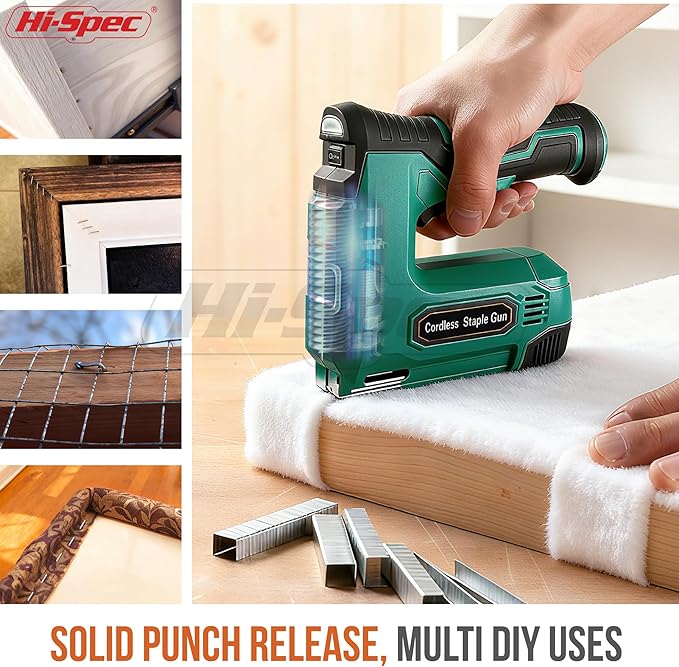 Hi-Spec 4V Cordless USB Staple Gun. Rechargeable Electric Compact Stapler & Brad Nailer Gun. Includes 2500pc Flat Crown Staples and Brad Nails Set for DIY, Crafts, Furniture and Carpentry