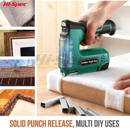 Hi-Spec 4V Cordless USB Staple Gun. Rechargeable Electric Compact Stapler & Brad Nailer Gun. Includes 2500pc Flat Crown Staples and Brad Nails Set for DIY, Crafts, Furniture and Carpentry