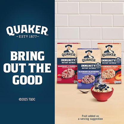 Quaker Immunity Instant Oatmeal, 3 Flavor Variety Pack, Good Source of Vitamins C, D, & Zinc, Whole Grains, No Artificial Flavors, No Colors from Artificial Sources, 1.41 oz Packets, (32 Pack)