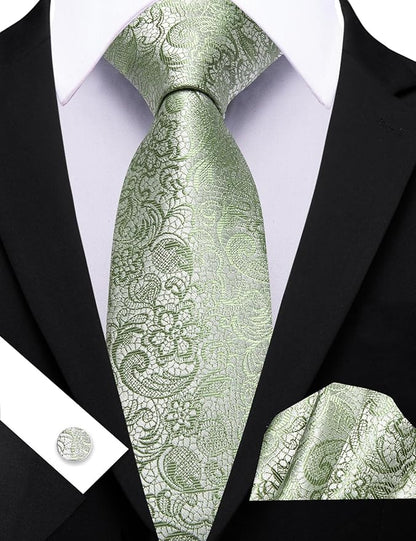 Barry.Wang Tie Sets for Men Silk Solid Necktie Stain Ties Handkerchief Pocket Square Cufflinks Wedding Business Dyed