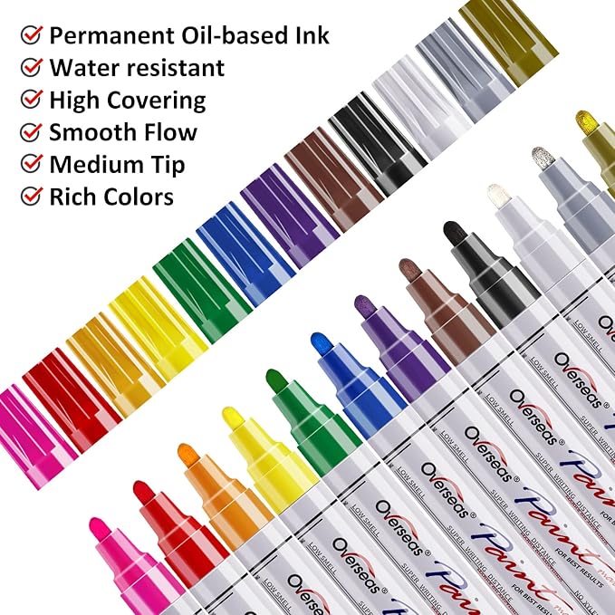 TFIVE Paint Pens Paint Markers on Almost Anything Never Fade Quick Dry and Permanent, Oil-Based Waterproof Marker Pen Set for Rocks Painting, Wood, Fabric, Plastic, Canvas, Glass, Mugs, DIY Craft
