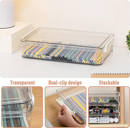 Citylife 5 PCS 6 Qt Plastic Storage Bins with Lids and Latches, Portable Project Case for Drawers, Clear Stackable File Box for Organizing A4 Paper, Letters, Documents, Art Supplies, and Crafts