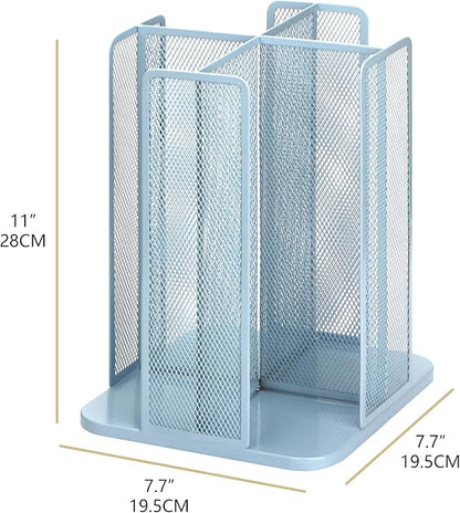 Annova Paper/Plastic Cup and Lid Holder Plastic Storage Organizer, 360°Rotating Coffee Mup Dispenser with 4 Compartments, Multifunctional Storage Rack for Home, Office, Bar, Coffee Shop (New Blue)