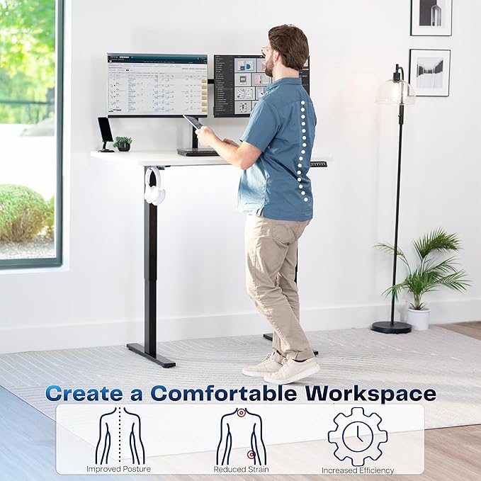VIVO Electric 48 x 30 in Standing Desk, Memory Height Adjustment, 1B Series, One-Piece White Top, Black Frame, DESK-KIT-1B5W