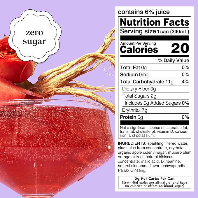 Moment Mocktails Non Alcoholic Drinks (Shark Tank) | SPARKLING Plum Spritz Adaptogen Drink | L-Theanine & Ashwagandha for Calm & Clarity | 0 Added Sugar 0 Caffeine | 12-pack