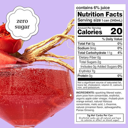 Moment Mocktails Non Alcoholic Drinks (Shark Tank) | SPARKLING Plum Spritz Adaptogen Drink | L-Theanine & Ashwagandha for Calm & Clarity | 0 Added Sugar 0 Caffeine | 12-pack