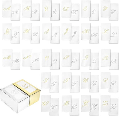 AMERICAN HOMESTEAD Disposable Hand Towels - Silver Foil Monogrammed Guest Napkins - Linen-Like Bathroom Paper Towels for Guests - Perfect Wedding and Party Napkins - 50 Count (Silver N)