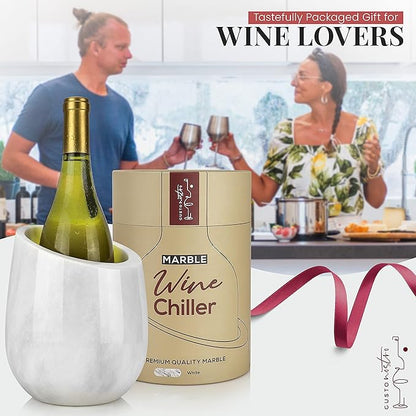 Gusto Nostro Marble Wine Chiller Bucket - 750ml Wine Bottle Cooler and Champagne Chiller for Party, Kitchen, Bar Cart Decor to Chill & Keep Bottles Cold with Unique Wine Lovers Gift Box (White)