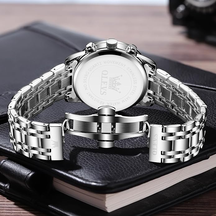 OLEVS Mens Stainless Steel Chronograph Watch, Big Face Roman Numerals Date Analog Quartz Dress Watches for Men, Fashion Multifunctional Waterproof Luminous Hands Men's Wristwatch