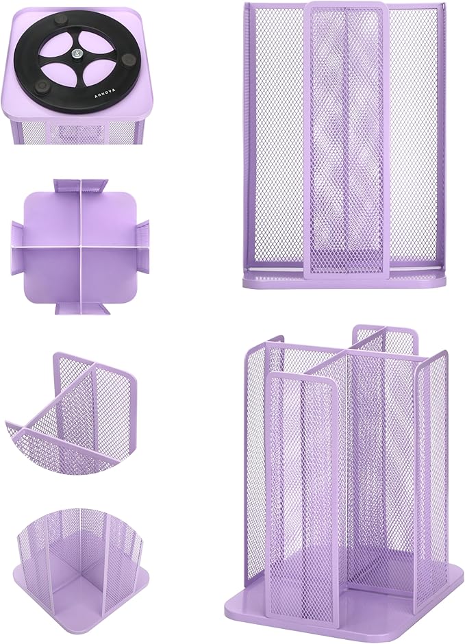 Annova Paper/Plastic Cup and Lid Holder Plastic Storage Organizer, 360°Rotating Coffee Mup Dispenser with 4 Compartments, Multifunctional Storage Rack for Home, Office, Bar, Coffee Shop (Lilac)