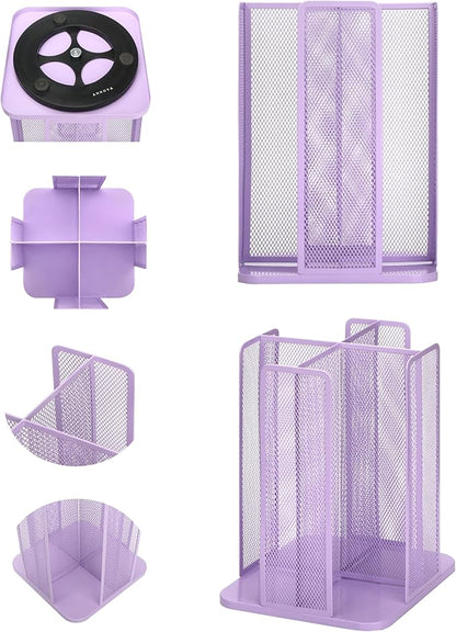 Annova Paper/Plastic Cup and Lid Holder Plastic Storage Organizer, 360°Rotating Coffee Mup Dispenser with 4 Compartments, Multifunctional Storage Rack for Home, Office, Bar, Coffee Shop (Lilac)