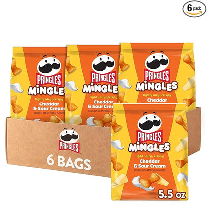 Pringles Mingles Puffed Snacks, Cheddar and Sour Cream, Cheese Puffs, Salty Snacks (6 Bags)