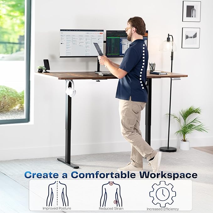 VIVO Electric 71 x 36 in Rustic Standing Desk, Memory Height Adjustment, 1B Series, Vintage Brown Top Black Frame, DESK-KIT-1B7N-36