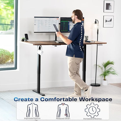 VIVO Electric 71 x 36 in Rustic Standing Desk, Memory Height Adjustment, 1B Series, Vintage Brown Top Black Frame, DESK-KIT-1B7N-36