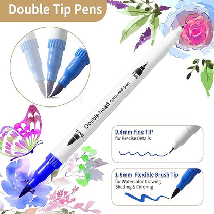 100 Colors Art Markers for Coloring,Coloring Pens,Dual Brush Tip Markers for Adult Drawing,Fine Tip Pens for Art,Journaling,Doodling & Lettering