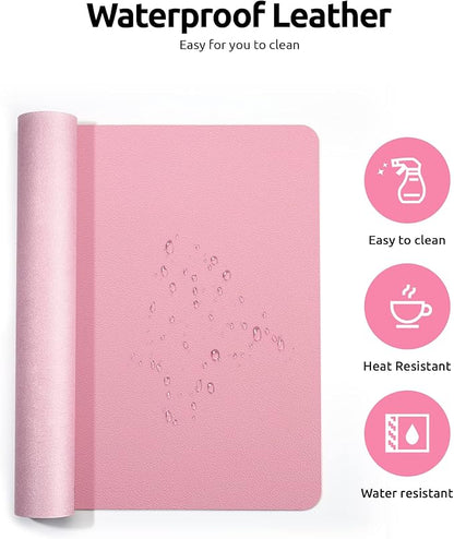 YSAGi Leather Desk Protector, Office Mat, Large Mouse Mat, Non-Slip PU Leather Blotter, Laptop Desk Mat, Waterproof Writing Pad for Office and Home (Pink, 35.4" x 17")