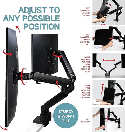 Dual Monitor Arm Stand for 32 Inch Screens - Full Adjustable VESA Mount for 2 Monitors, Heavy Duty Dual Monitor Desk Mount Compatible with C Clamp, Grommet Mounting Base, Holds 26.4lbs per Arm, Black