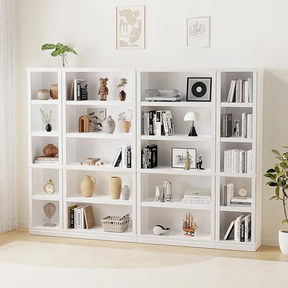 blini 5-Shelf Narrow Bookcase White Wooden Bookshelves Floor Standing Display Storage Shelves Bookcase for Home Office, Living Room, Bed Room