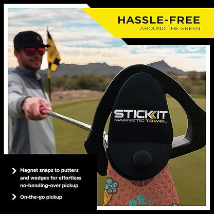 STICKIT Magnetic Salmon Pink Tiki Golf Towel | Top-Tier Microfiber Golf Towel with Deep Waffle Pockets | Industrial Strength Magnet for Strong Hold to Golf Carts or Clubs
