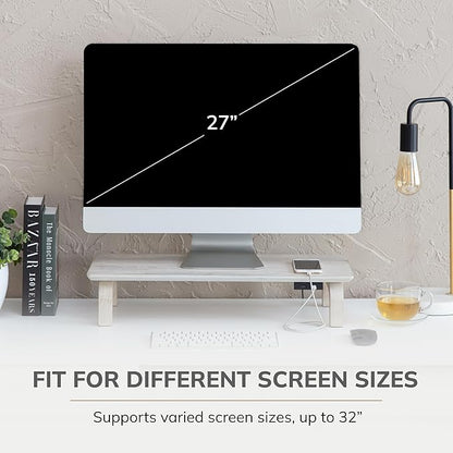 Anji Mountain Wooden Monitor Stand - Elegant Monitor Riser,Perfect Monitor Stand for Desk Organization, Durable Wood Construction monitor stands,Enhances Ergonomics and Workspace Efficiency,White Wash