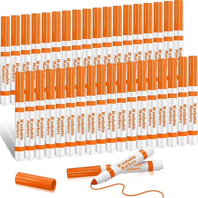 Janlaugh 36 Pcs Orange Washable Markers Bulk Coloring Broad Line Markers for Kids Orange Conical Tip drawing pen for School Supplies, travel Art baby shower gender reveal party Supplies, Ages 6+