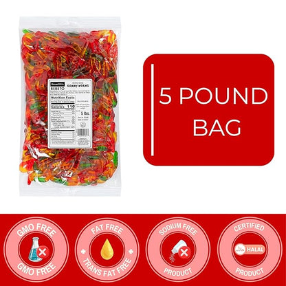 Kervan Candy Bebeto Gummy Worms - Fruity, Soft & Sweet Gummy Candy Bulk for Kids, Gift Snacks and Parties - Classic Worms Gummies Big Party Size Bag (5 lbs)