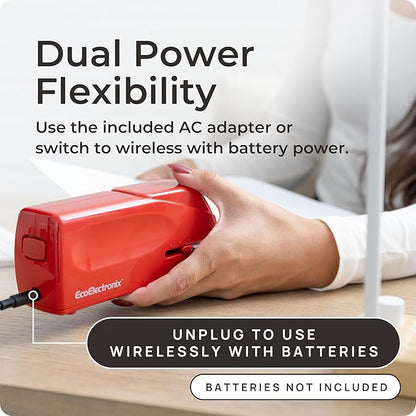 Portable Automatic Electric Stapler Pro - 30 Sheet Capacity, Quiet Operation, Jam-Free and Easy Reload - AC Adapter/Battery Powered (Red)