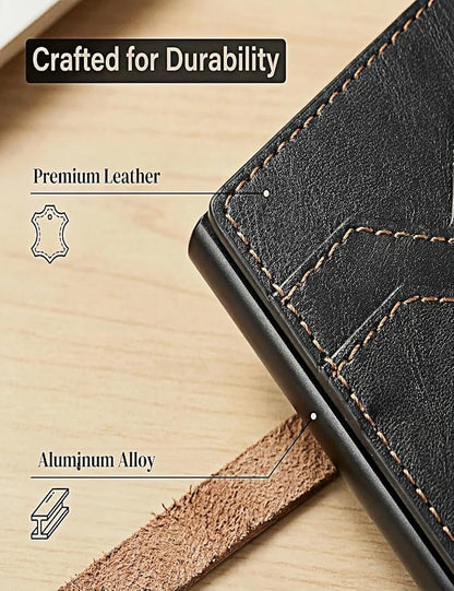 Men's Slim Wallet, RFID Blocking Metal Card Holder, Pop Up Design, Minimalist Style, Holds 9 Cards (Black)