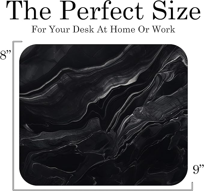 Dark Black Marble Agate Mouse Pad Mat Mousepad for Desk Computer Laptop PC Gaming Home or Office Gift Marbled Abstract (Black Marble MP05)